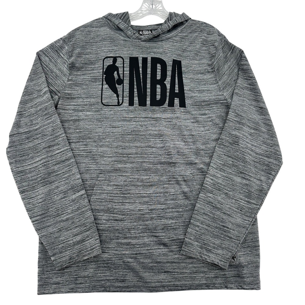 NBA Hoodie Men L Basketball Sports Graphic Gray Heather Long Sleeve Light Weight